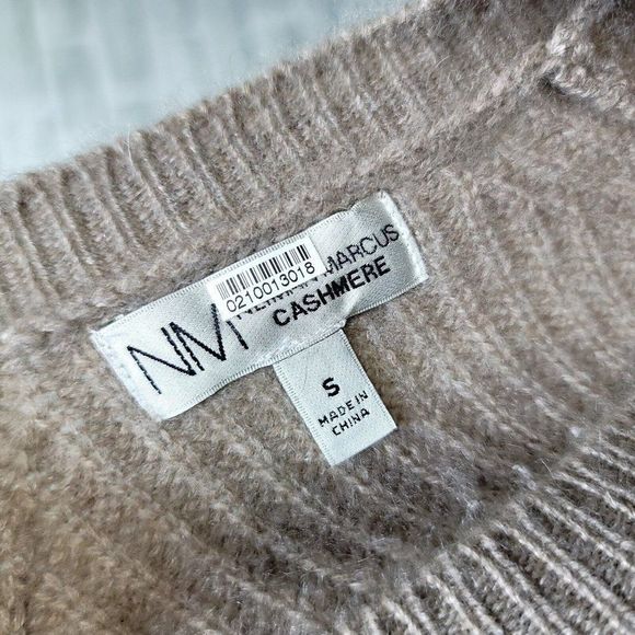 Neiman Marcus Womens S Beige Cashmere Cold Shoulder Ribbed Knit Sweater - Picture 6 of 8